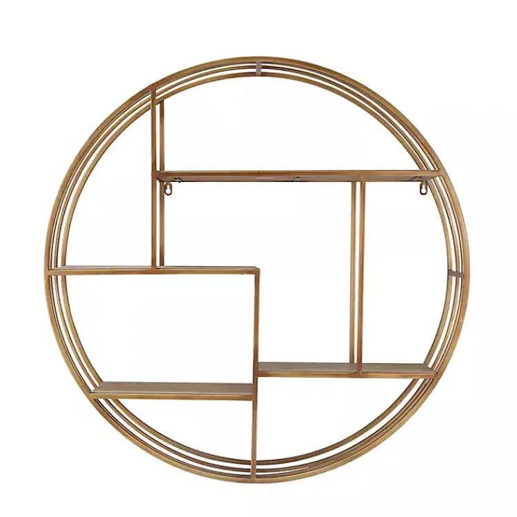 Shelves-Kirklands Home Round Bronze Metal and Tiered Wood Wall Shelf