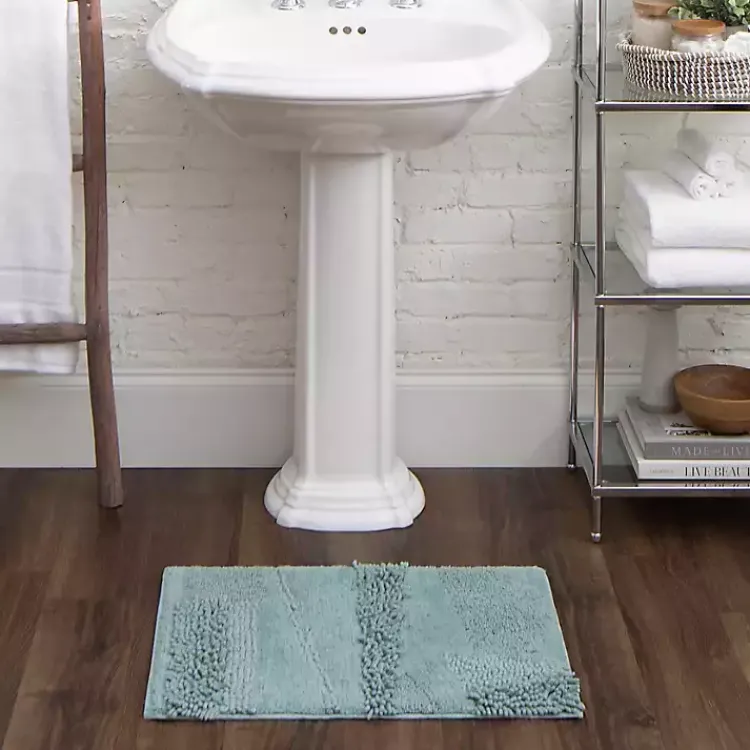 Bathroom Rugs-Kirklands Home Mint Asymmetrical Cotton Bath Mat, 60 in. Blue