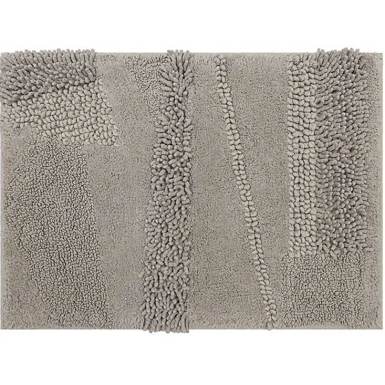 Bathroom Rugs-Kirklands Home Asymmetrical Cotton Bath Mat, 45 in. Gray