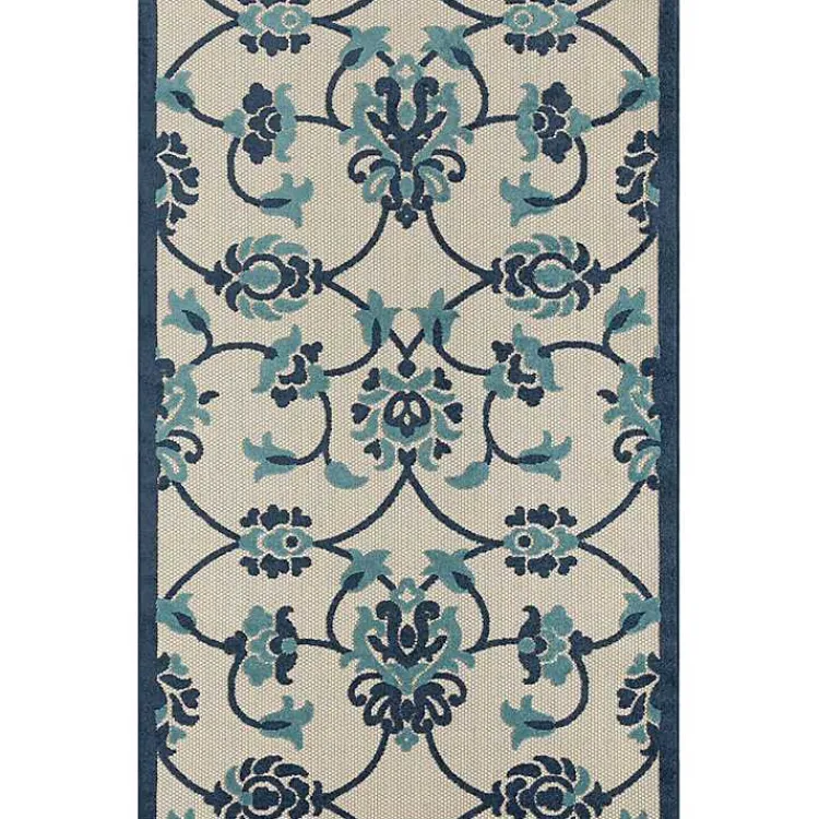 Outdoor Rugs-Kirklands Home Lyla Blue Floral Damask Indoor/Outdoor Rug, 5x8