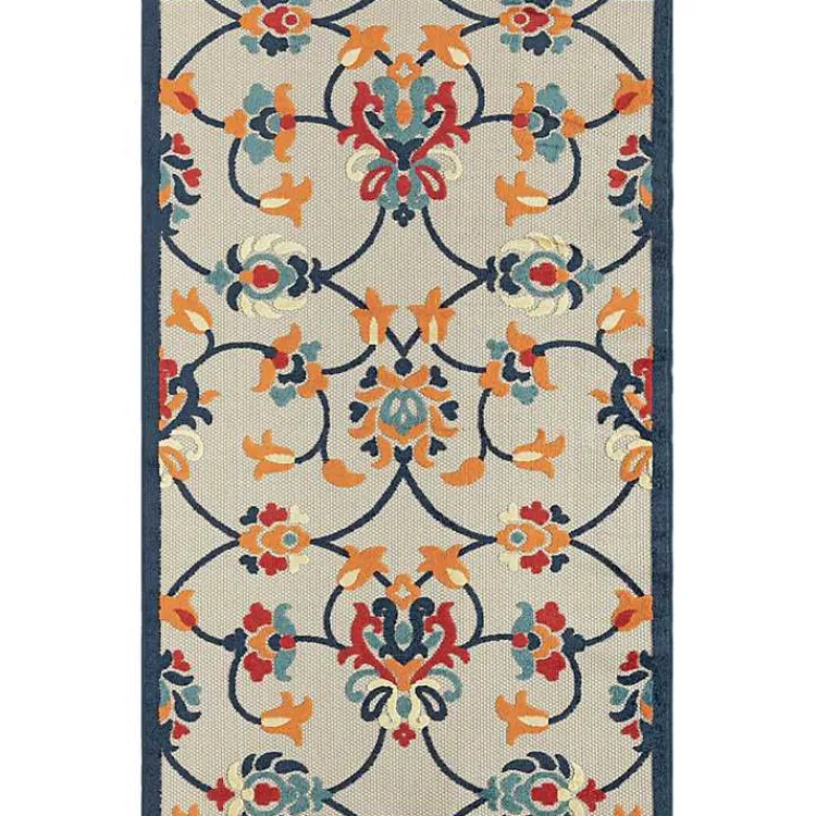 Outdoor Rugs-Kirklands Home Lyla Multi Floral Damask Indoor/Outdoor Rug, 5x8