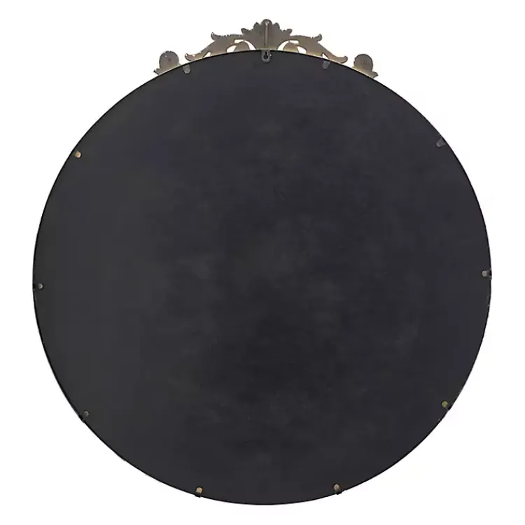Decorative Mirrors-Kirklands Home Round Antique Floral Scroll Mirror, 39 in. Gold