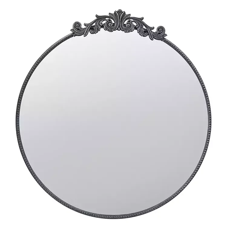 Decorative Mirrors-Kirklands Home Round Antique Floral Scroll Mirror, 39 in. Black