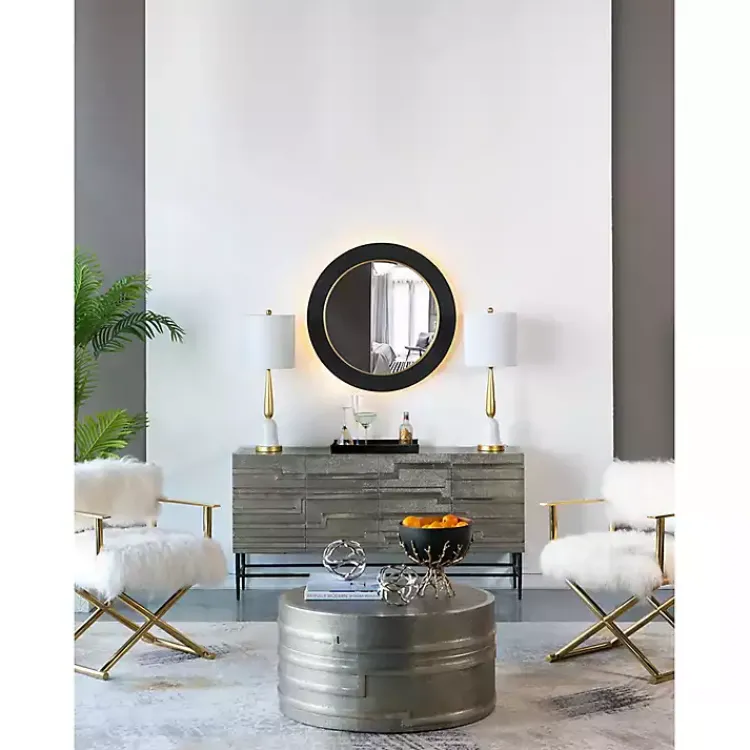 Decorative Mirrors-Kirklands Home Drew II Black and Gold Round LED Mirror