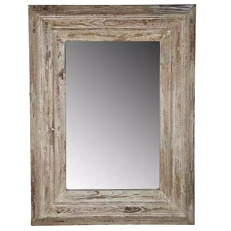Decorative Mirrors-Kirklands Home Light Whitewashed Wood Rectangular Wall Mirror