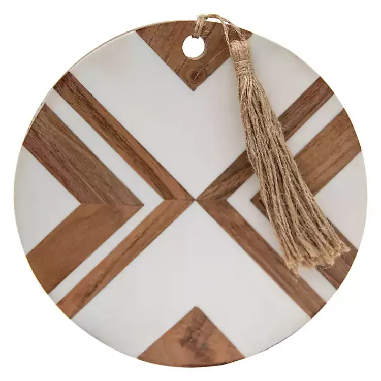 Serving & Entertaining-Kirklands Home White and Natural Wood Geometric Cutting Board