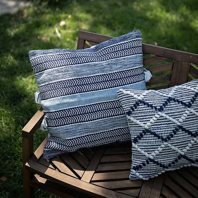 Outdoor Cushions & Pillows-Kirklands Home Chevron Woven Outdoor Pillow Blue