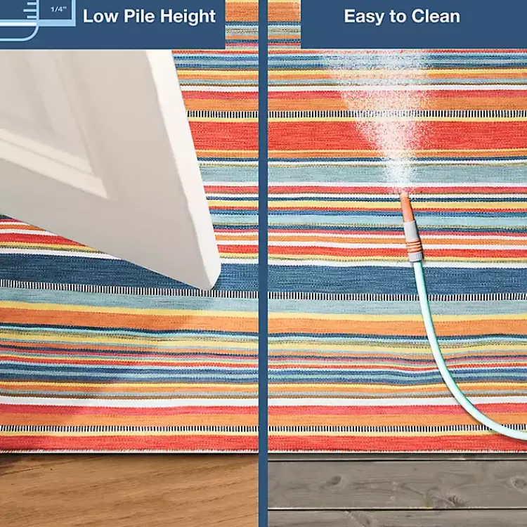 Outdoor Rugs-Kirklands Home Blue Dhurri Stripe Indoor/Outdoor Area Rug, 7x9