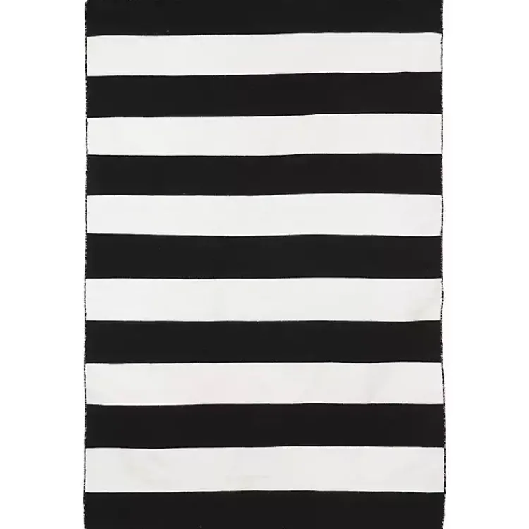 Outdoor Rugs-Kirklands Home Black Cabana Stripe Indoor/Outdoor Area Rug, 3x5