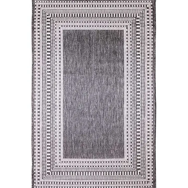 Outdoor Rugs-Kirklands Home Charcoal Linear Macy Indoor/Outdoor Area Rug, 4x7 Black