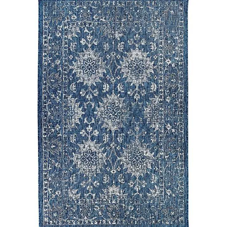 Outdoor Rugs-Kirklands Home Navy Botanical Hannah Indoor/Outdoor Rug, 6x9 Blue