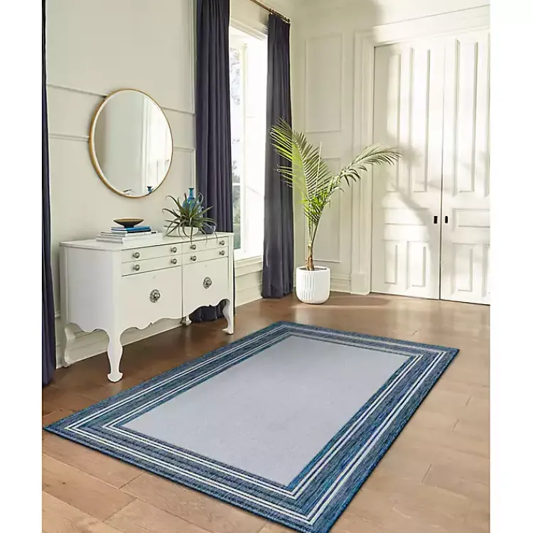 Outdoor Rugs-Kirklands Home Deep Aqua Threaded Frame Outdoor Area Rug, 6x9