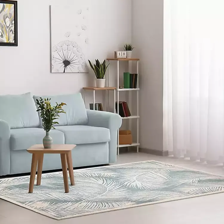 Outdoor Rugs-Kirklands Home Ocean Blue Palm Leaves Outdoor Area Rug, 6x9