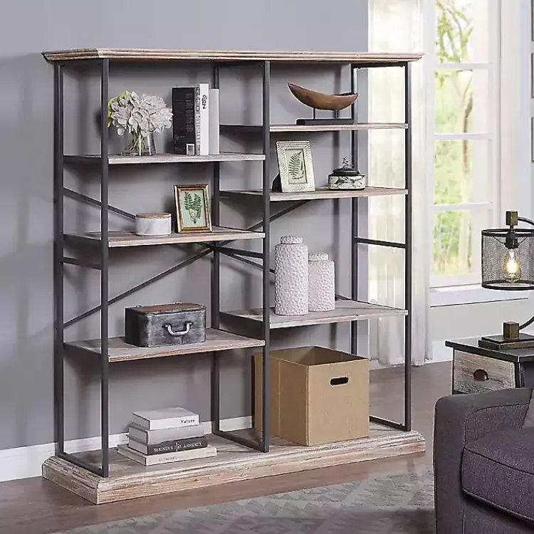 Bookshelves-Kirklands Home Whitewashed Etagere Industrial Bookcase