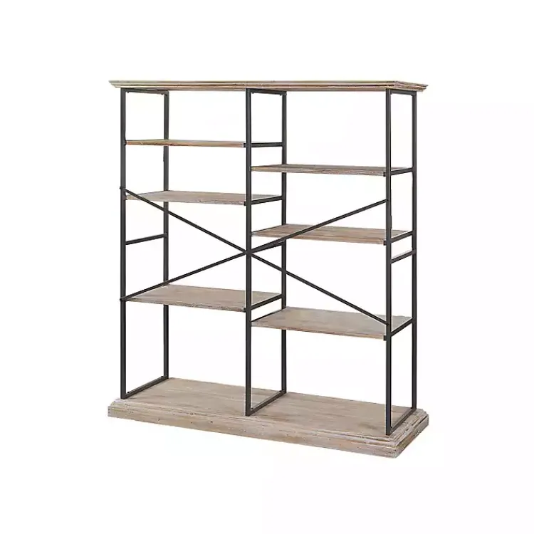 Bookshelves-Kirklands Home Whitewashed Etagere Industrial Bookcase