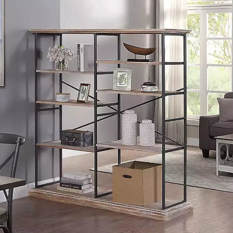 Bookshelves-Kirklands Home Whitewashed Etagere Industrial Bookcase
