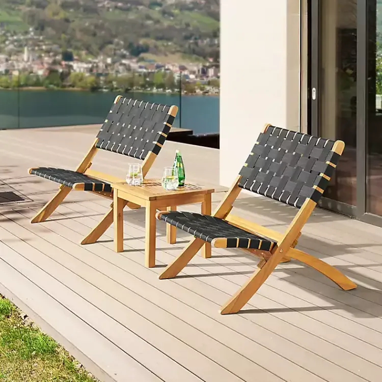 Outdoor Sets-Kirklands Home Honey Acacia Wood Low Slung 3-pc. Bistro Set