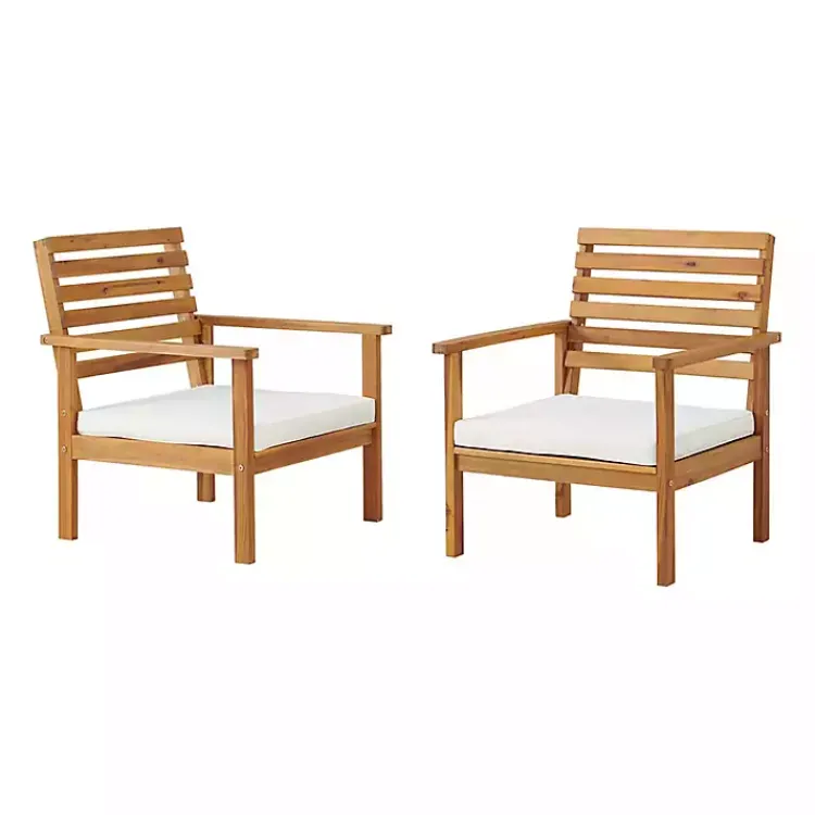 Outdoor Seating-Kirklands Home Acacia White Cushioned Outdoor Chairs, Set of 2