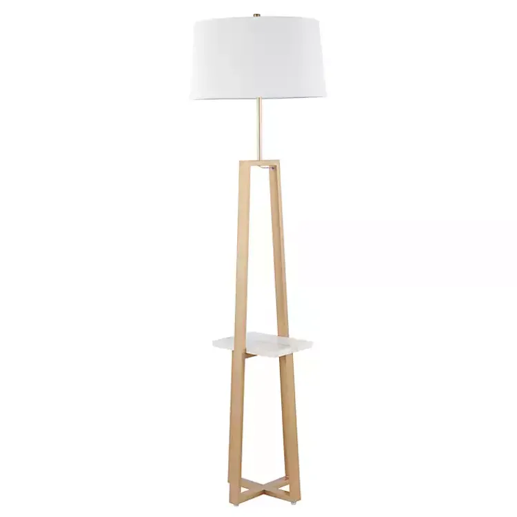Floor Lamps-Kirklands Home Golden Triangle Marble Shelf Floor Lamp White