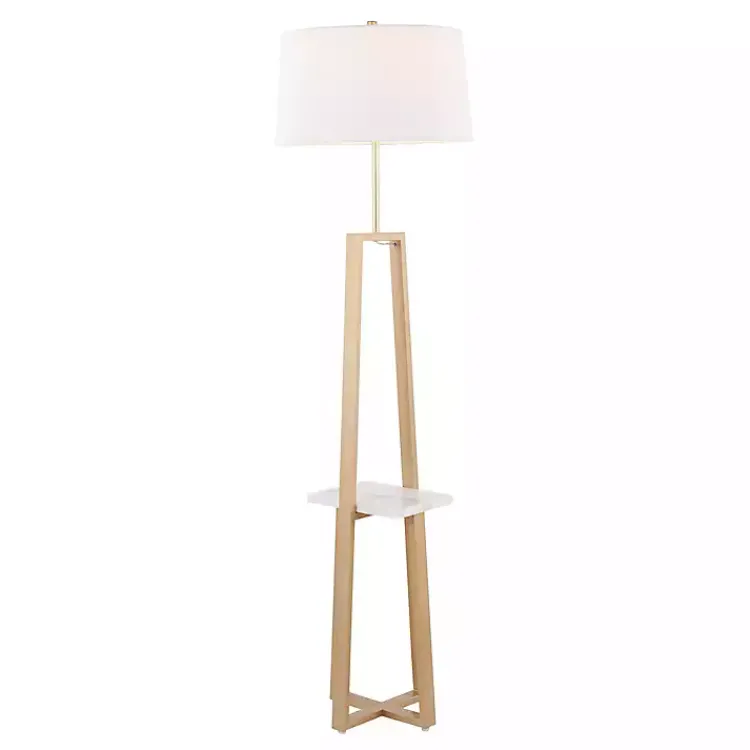 Floor Lamps-Kirklands Home Golden Triangle Marble Shelf Floor Lamp White