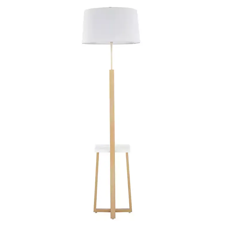 Floor Lamps-Kirklands Home Golden Triangle Marble Shelf Floor Lamp White