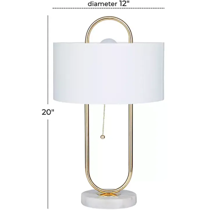 Table Lamps-Kirklands Home Metal Open Loop Stem White Round Table Lamp Gold