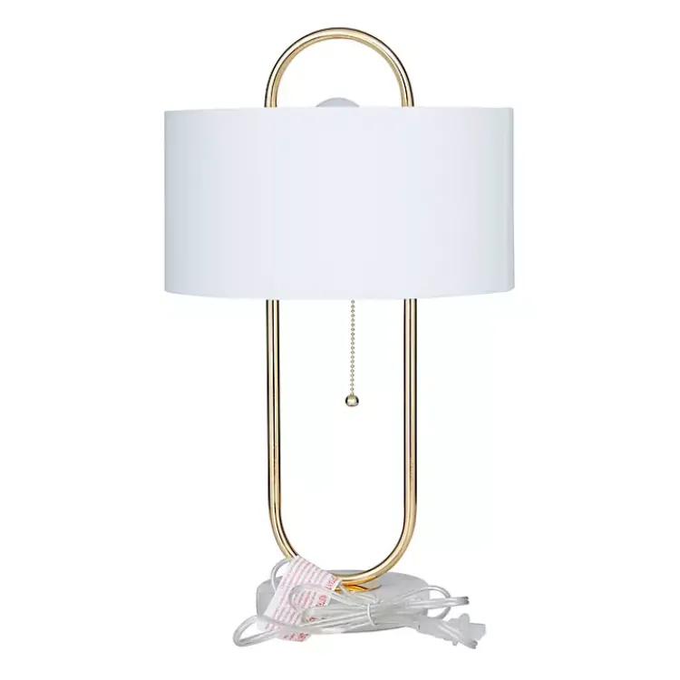 Table Lamps-Kirklands Home Metal Open Loop Stem White Round Table Lamp Gold