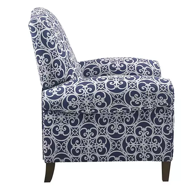 Accent Chairs-Kirklands Home Sky Fretwork Upholstered High Back Recliner Blue