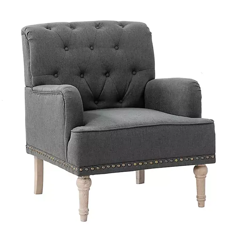 Accent Chairs-Kirklands Home Reginald Charcoal Button Tufted Armchair Gray