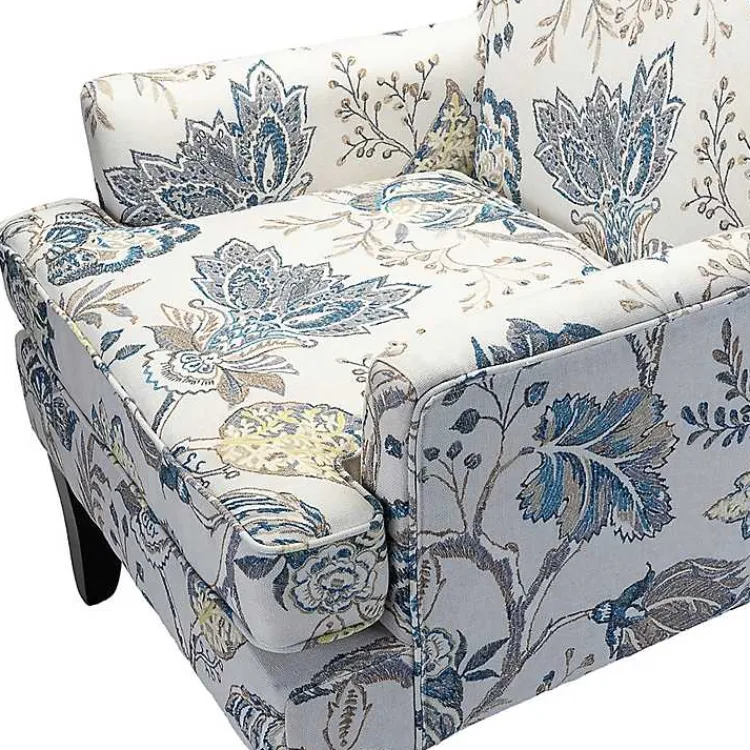 Accent Chairs-Kirklands Home Blue and Yellow Floral Upholstered Accent Chair