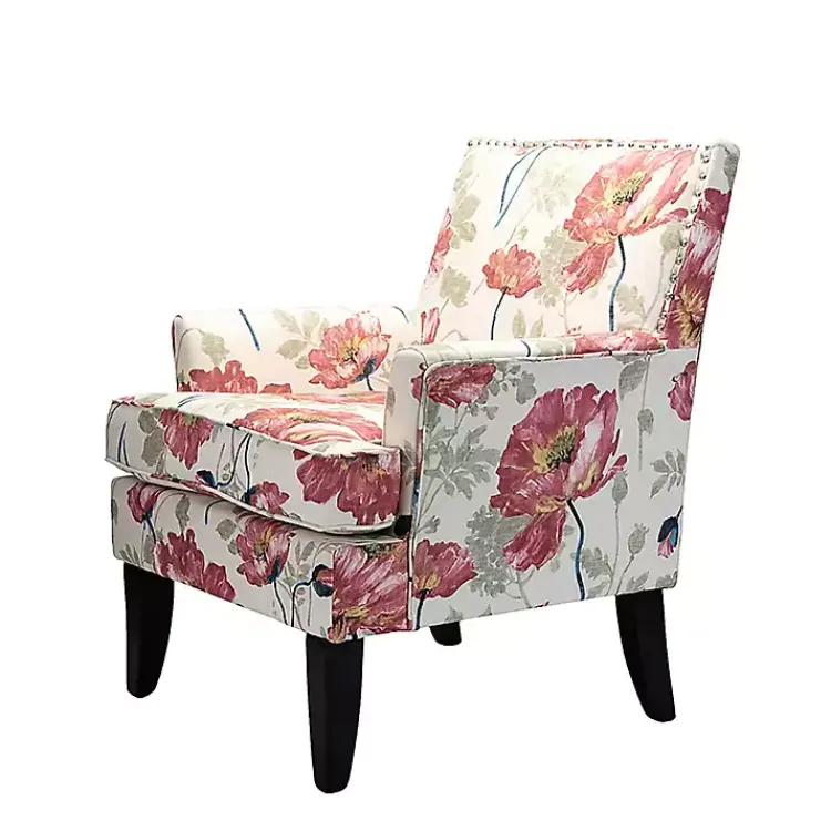 Accent Chairs-Kirklands Home Red and Ivory Floral Upholstered Accent Chair