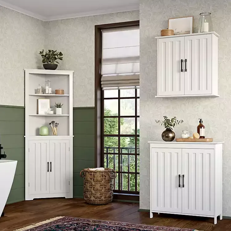 Bathroom Furniture-Kirklands Home Wood 2-Door Storage Cabinet White