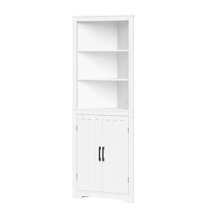 Bathroom Furniture-Kirklands Home Wood 2-Door Corner Storage Cabinet White