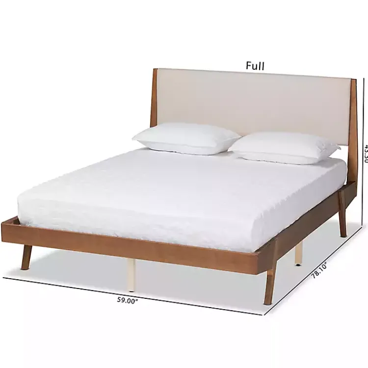 Beds & Headboards-Kirklands Home Tan Upholstered Brown Wood Full Platform Bed