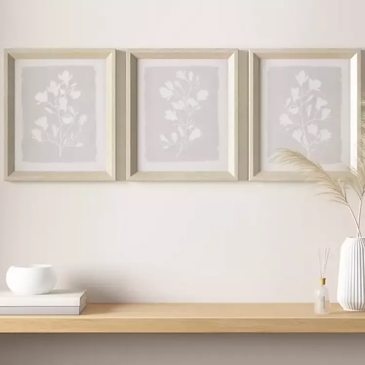 Framed Art-Kirklands Home Neutral Floral Sprigs 3-pc. Framed Art Set
