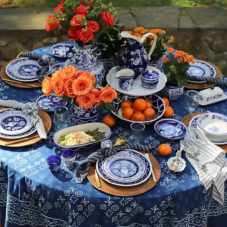 Table Linens-Kirklands Home Pip Vintage Blue Floral Napkin Rings, Set of 4