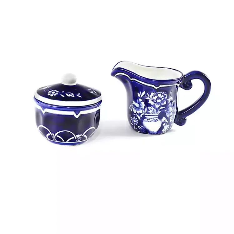 Serving & Entertaining-Kirklands Home Pip Vintage Blue Floral 2-pc. Sugar & Creamer Set