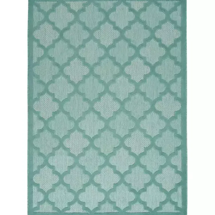 Outdoor Rugs-Kirklands Home Aqua Trellis Indoor/Outdoor Area Rug, 6x9 Blue