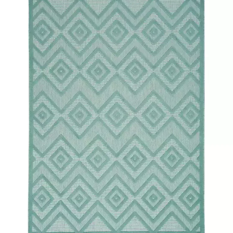 Outdoor Rugs-Kirklands Home Aqua Teal Diamond Indoor/Outdoor Area Rug, 5x7 Blue
