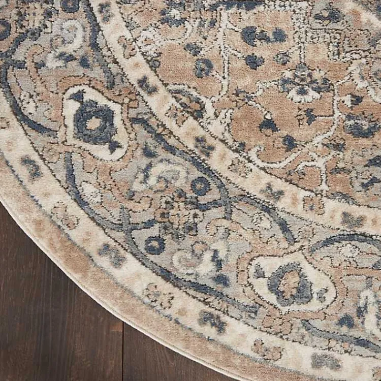 Area Rugs-Kirklands Home Tan Navaro Medallion Round Area Rug, 5 ft.