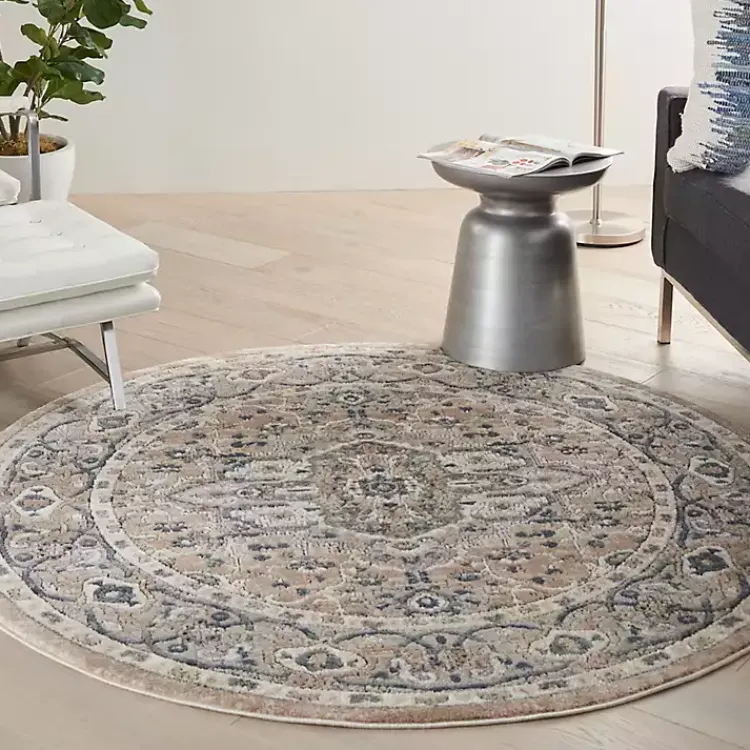 Area Rugs-Kirklands Home Tan Navaro Medallion Round Area Rug, 5 ft.