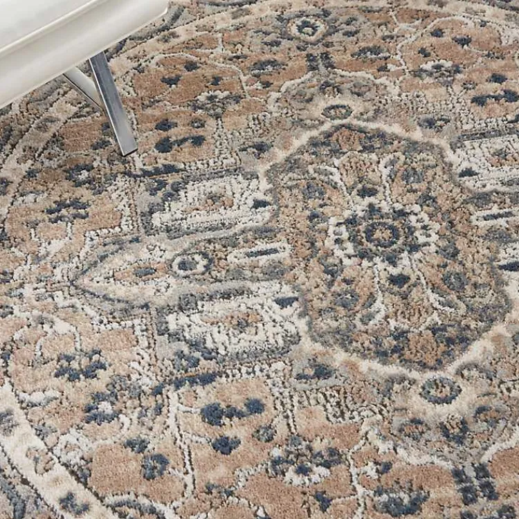 Area Rugs-Kirklands Home Tan Navaro Medallion Round Area Rug, 5 ft.