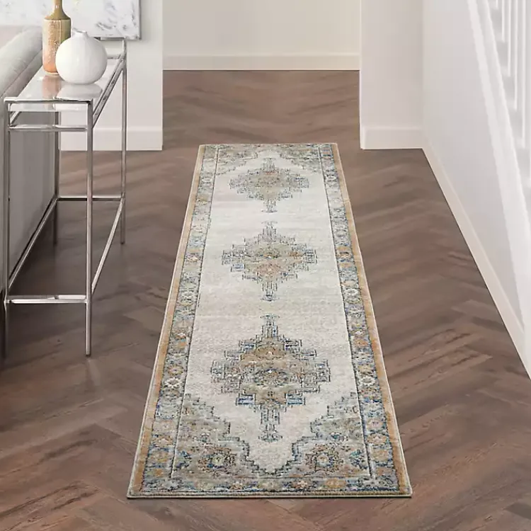 Area Rugs-Kirklands Home Blue and Gray Bordered Trina Runner