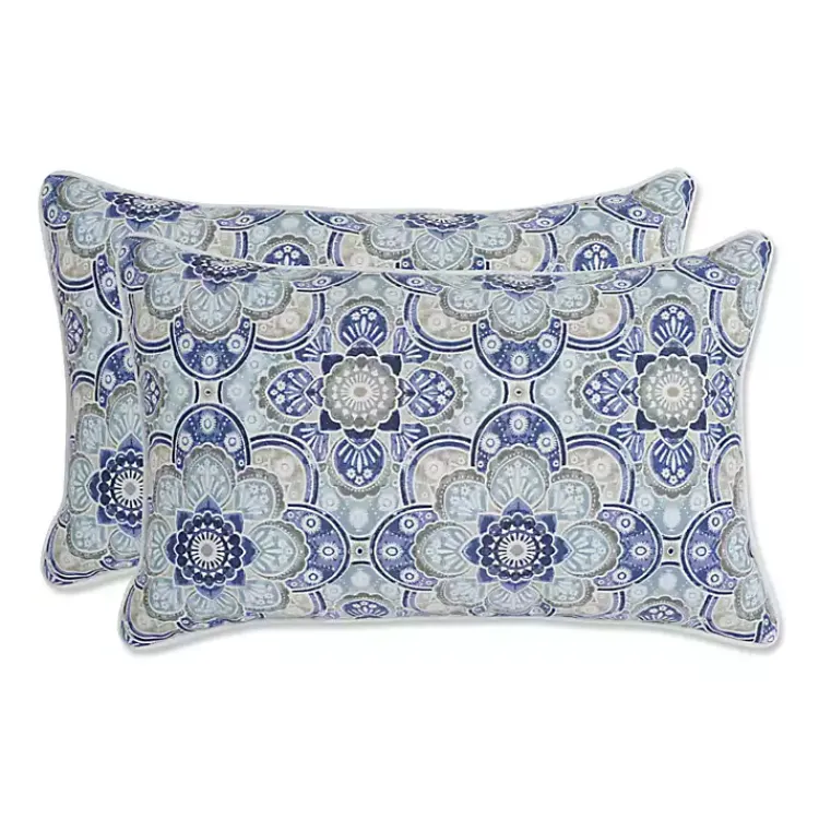 Outdoor Cushions & Pillows-Kirklands Home Emilia Outdoor Lumbar Pillows, Set of 2 Blue