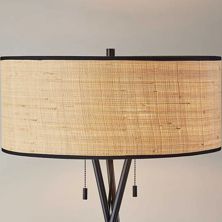 Floor Lamps-Kirklands Home Black Metal and Rat Tripod Floor Lamp Tan