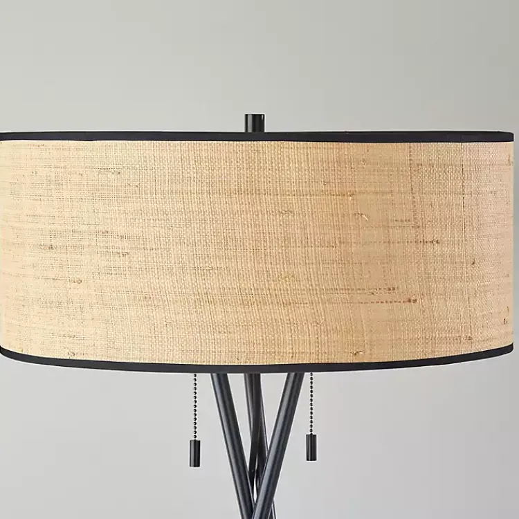 Floor Lamps-Kirklands Home Black Metal and Rat Tripod Floor Lamp Tan