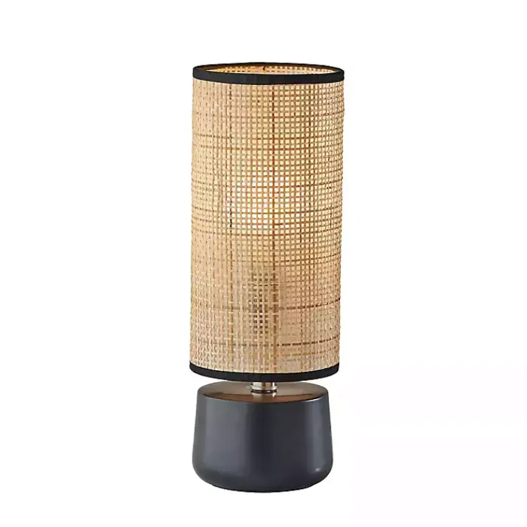 Table Lamps-Kirklands Home Rattan Cylinder Shade Black Base Table Lamp