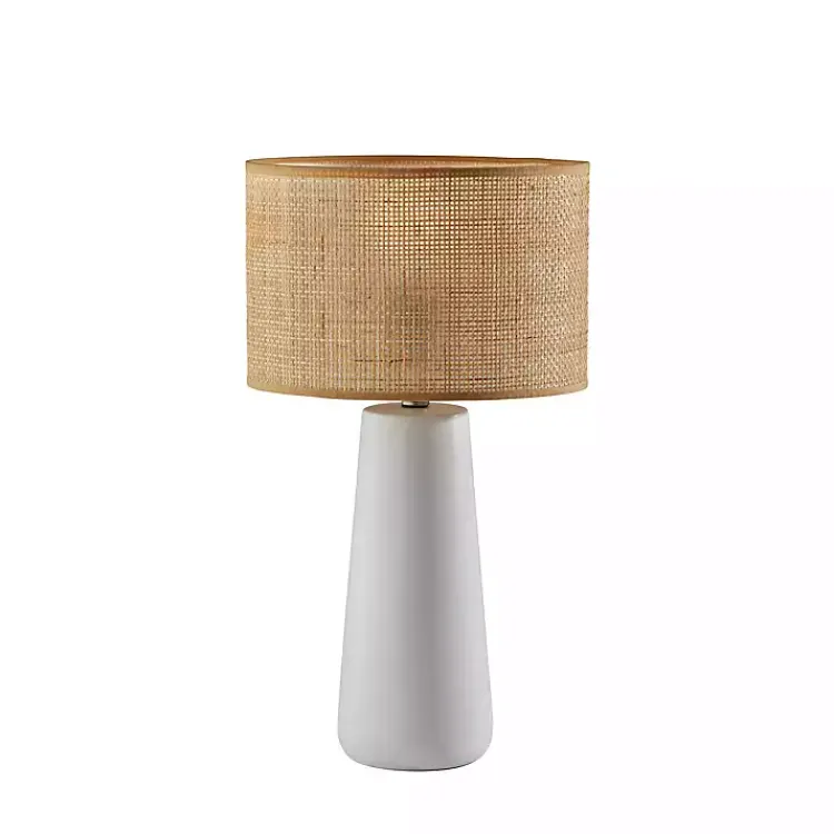 Table Lamps-Kirklands Home Rattan Shade Base Table Lamp White