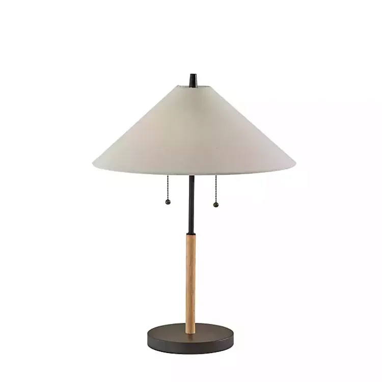 Table Lamps-Kirklands Home Natural Wood Flare Two-Bulb Table Lamp