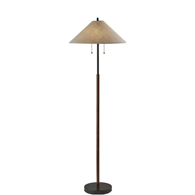 Floor Lamps-Kirklands Home Black Metal Walnut Flare Pulls Floor Lamp Tan